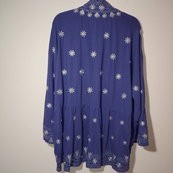 Soft Surroundings Blue Embroidered Kimono Open Front Cardigan One Size Women - Picture 9 of 9
